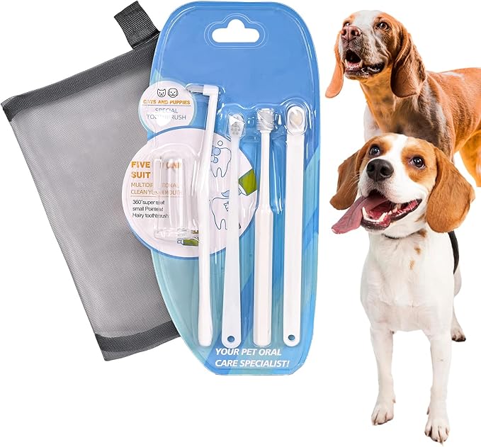 Dog Toothbrush Kit for Small Dogs - Puppy Tooth Brushing Kit with Finger Toothbrush &amp; Soft Bristles, Dental Care Teeth Cleaning Set for Dogs and Cats