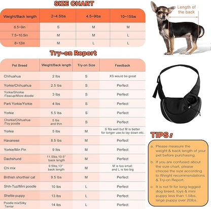 YUDODO Pet Sling Carrier for Small Dogs &amp; Cats – Hands-Free Puppy Carrier with Safety Hook, Large Zipper Pocket, Soft Breathable Mesh, Adjustable Strap &amp; Reflective Strip (Black 2.0 L)