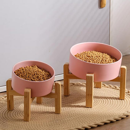 Pink Elevated/Raised 15°Tilted Anti Slip Ceramic Dog Bowl for Medium &amp; Large Breeds,Slanted Bulldog Big Face Pet Food Water Feeding Dish with Stand (7.6 Cups/60OZ)