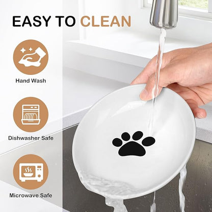 TRUVIC 4 Pack Ceramic Cat Food Bowls, 5.9 Inch Ceramic Cat Dishes Set for Indoor Cats and Small Dogs, Anti Whisker Fatigue Kitten Bowls, Wide Shallow Kitten Plates for Food and Water (Cat&