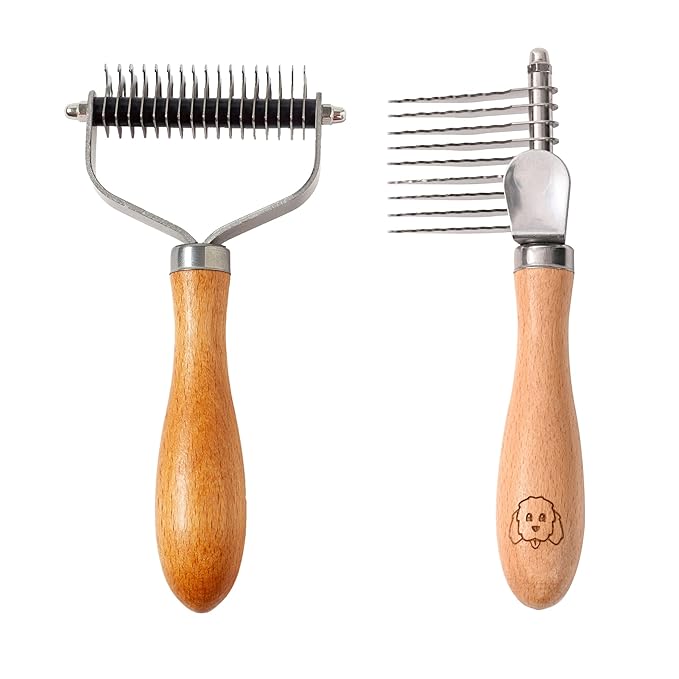 We Love Doodles Pet Dematting Comb and Pet Dematting Brush &amp; Rake (Bundle) - Deshedding Undercoat Rake and Detangler Brush For Dogs, Comb Tool For Grooming, for Detangling Thinning and Shedding