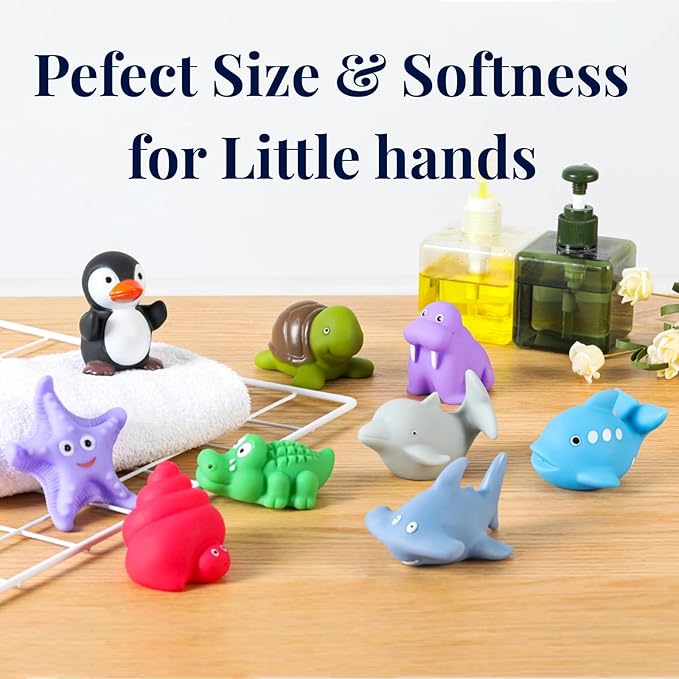 XY-WQ Bath Toys No Hole, for Infants&amp; Toddlers, No Hole Bathtub Toys (Sea Animals Ⅱ, 9 Pcs with Mesh Bag)