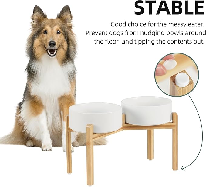 Ceramic Raised Double Bowls Set with Stand, Food &amp; Water Bowls for Large Breed Dogs, Weighted Dog Dishes, Pet Bowl(8.2&