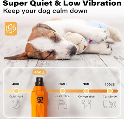 Casfuy 6-Speed Dog Nail Grinder - Newest Enhanced Pet Nail Grinder Super Quiet Rechargeable Electric Dog Nail Trimmer Painless Paws Grooming &amp; Smoothing Tool for Large Medium Small Dogs (Orange)
