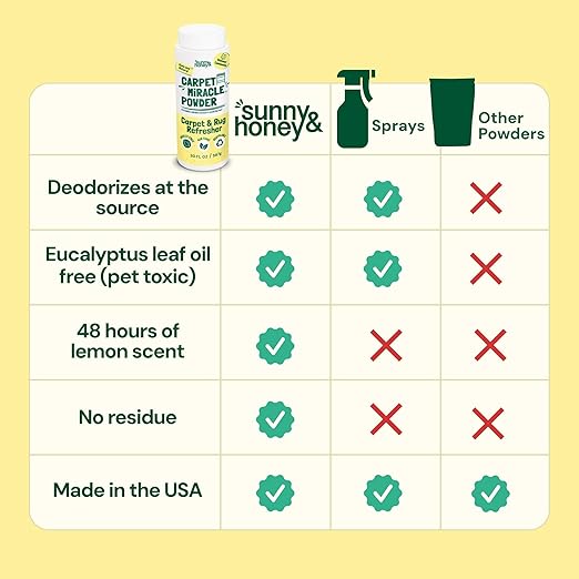 Sunny &amp; Honey Carpet Deodorizer Powder - 20 Oz, Summer Lemonade Scent - Rug Cleaner &amp; Carpet Cleaning Powder for Vacuuming &amp; Upholstery Freshener for Pets &amp; Kids