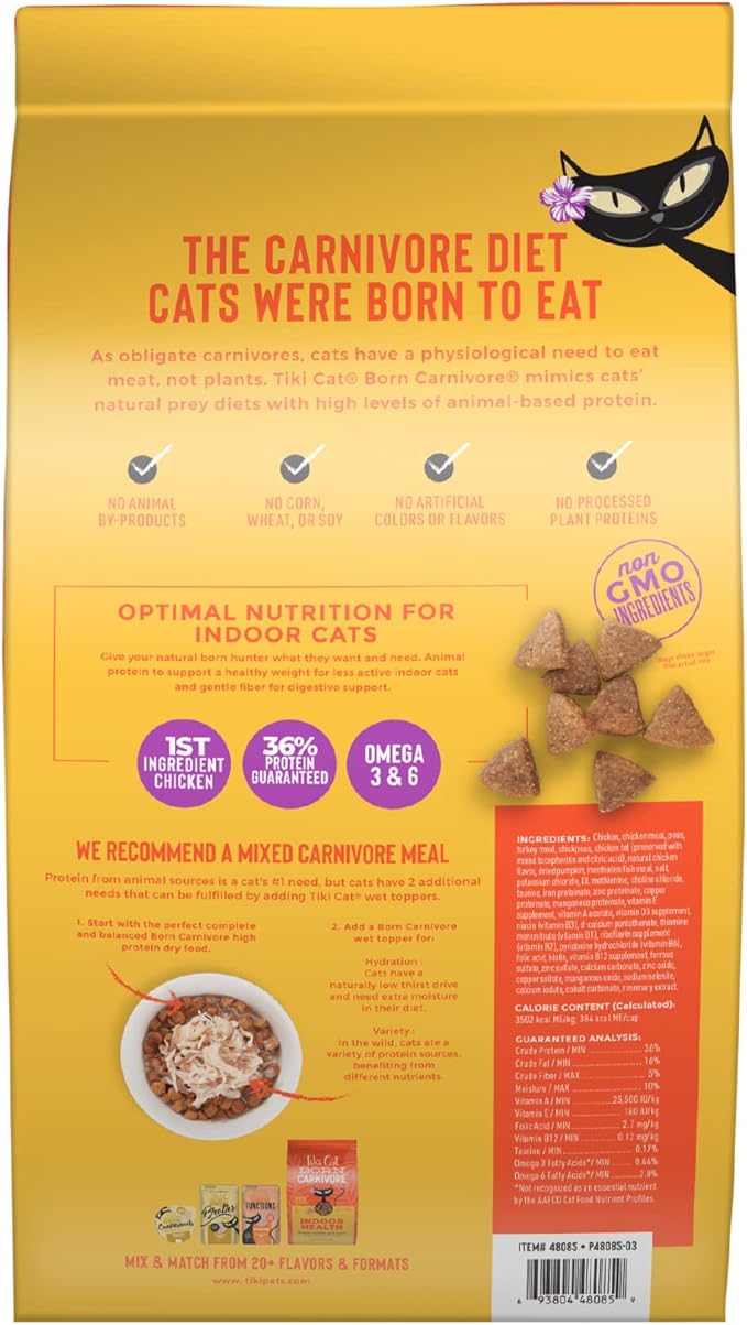 Tiki Cat Born Carnivore Indoor Health Dry Cat Food, Chicken &amp; Turkey Meal, 6 lbs. Bag