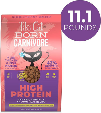 Tiki Cat Born Carnivore High Protein Dry Cat Food, Chicken, Herring &amp; Salmon Meal, 11.1 lbs. Bag