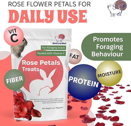Snout and Shell Rose Petals Treats – Natural Snack for Rabbits, Guinea Pigs &amp; Chinchillas – Vitamin C &amp; Digestive Support, 1 oz