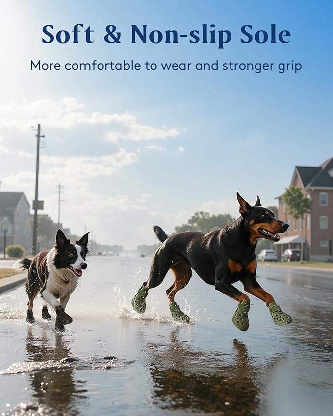Dog Shoes for Hot Pavement, Breathable Dog Boots Paw Protectors with Adjustable Straps &amp; Non-Slip Sole, Easy On &amp; Off, Waterproof, Easy-Cleaning Silicone Outdoor Dog Booties for Beach and Snow