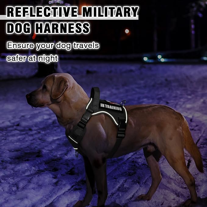 WINSEE Service Dog in Training Harness with 5 PCS Patches, Reflective Tactical Dog Vest Harness, Adjustable Soft Oxford Pet Harness with Easy Control Handle, Hook &amp; Loop Panels for Walking Hiking