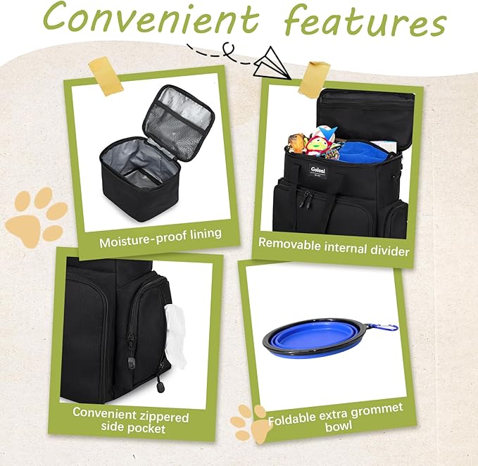 Dog Travel Bag Airline Approved–Pet Travel Tote with Collapsible Bowls,Food Containers &amp; Feeding Mat–Multi-Pocket Organizer for Dogs &amp; Cats, Durable &amp; Water-Resistant for Hiking,Trips,Outdoors