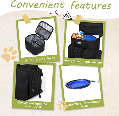Dog Travel Bag Airline Approved–Pet Travel Tote with Collapsible Bowls,Food Containers &amp; Feeding Mat–Multi-Pocket Organizer for Dogs &amp; Cats, Durable &amp; Water-Resistant for Hiking,Trips,Outdoors