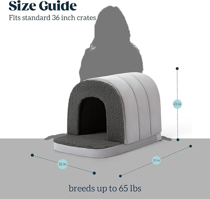 Orthopedic Dog Bed House - Dog House Indoor with Egg-Crate Foam - Tent Bed with Waterproof Lining &amp; Nonskid Bottom, Ideal for Large Breeds &amp; Fits 36-Inch Crate - 35"x22", Charcoal