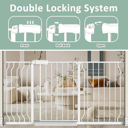 TSAYAWA Extra Wide Baby Safety Gate 29.6-33.8Inch Auto Close Child Gates, Pressure Mounted Gate for Stairs &amp; Doorways, Indoor/Outdoor Heavy-Duty Pet Gate for Toddlers, Dogs, White