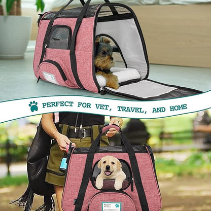 PetAmi Airline Approved Pet Carrier for Cat, Soft Sided Dog Carrier Small Dog, Cat Travel Supply Accessories Indoor Cats, Ventilated Pet Carrying Bag Medium Large Kitten Puppy, Small Heather White Red