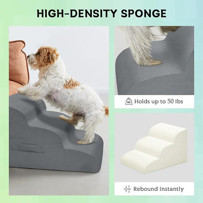 Dog Stairs &amp; Steps for High Beds, 2 Steps High Density Foam Waterproof Dog Ramp for Small Dogs and Cats, Pet Stairs with Removable Washable Cover for Bed, Couch, Sofa and Car (H: 11.8")