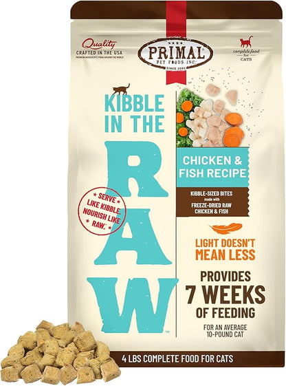 Primal Kibble in The Raw, Freeze Dried Cat Food, Chicken &amp; Fish, Scoop &amp; Serve, Made with Raw Protein, Whole Ingredient Nutrition, Crafted in The USA, Dry Cat Food, 64 Ounce (4 lb) Bag