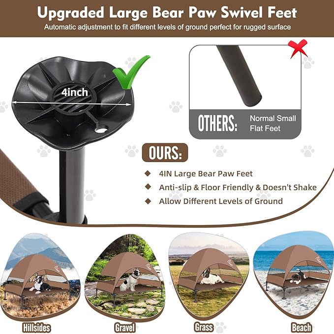 Upgraded Elevated Dog Bed with Canopy, Portable Raised Outdoor Dog Bed with Stable Anti-Slip Feet, Raised Wider Shade Pet Bed Cot for Large Dogs Camping, Indoor &amp; Outdoor Use