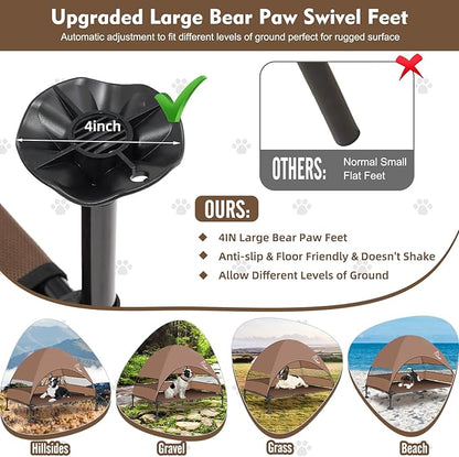Upgraded Elevated Dog Bed with Canopy, Portable Raised Outdoor Dog Bed with Stable Anti-Slip Feet, Raised Wider Shade Pet Bed Cot for Large Dogs Camping, Indoor &amp; Outdoor Use