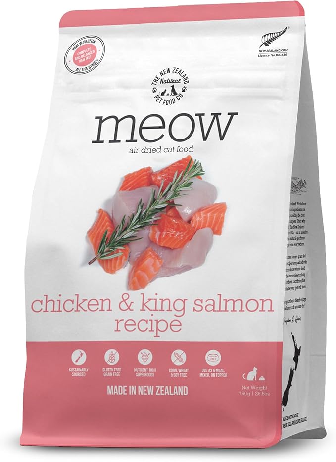 Meow Air Dried Cat Food - Chicken &amp; King Salmon Recipe, Dry Cat Food, High Protein Meals, Treats &amp; Toppers,26.5 oz