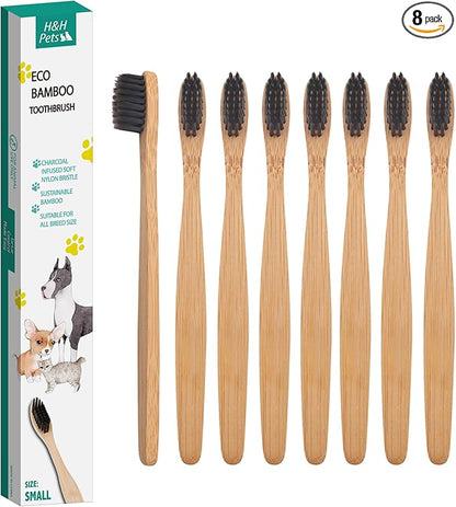 H&amp;H Pets Bamboo Toothbrush Set for Dogs and Cats - Ultra Soft Bristles &amp; Biodegradable Wooden Toothbrush, Puppy Supplies, Dog Dental Set, Eco-Friendly Pet Supplies (Small; 8-Count Pack)