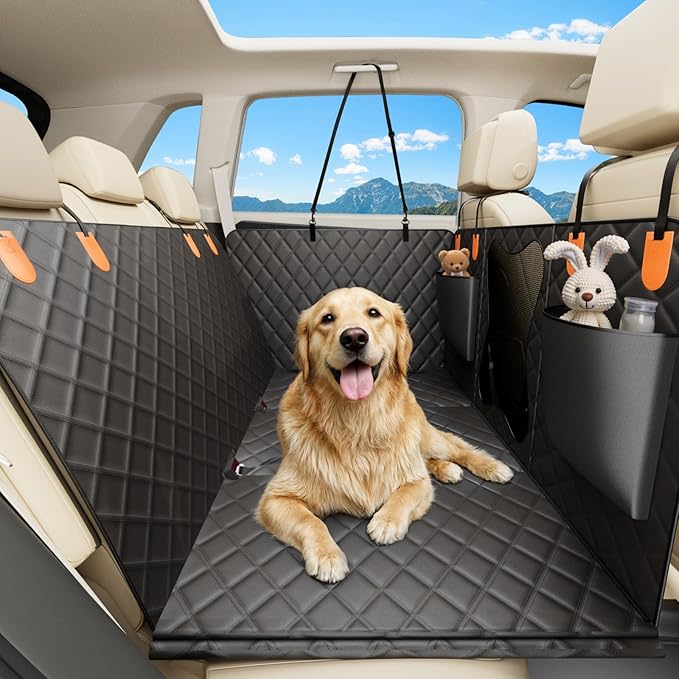 Waterproof Dog Car Seat Cover for Back Seat – Heavy Duty Back Seat Extender for Dogs with Hard Bottom, 7-Layer Protection, Non-Slip &amp; Scratchproof, Easy to Install (Black)