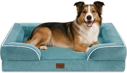 Comfort Expression Large Dog Beds Waterproof Orthopedic Foam Dog Sofa Beds Comfy Pet Bed with Washable Removable Cover &amp; Non-Slip Bottom(Large,Washed Blue)