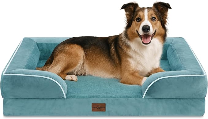 Comfort Expression Large Dog Beds Waterproof Orthopedic Foam Dog Sofa Beds Comfy Pet Bed with Washable Removable Cover &amp; Non-Slip Bottom(Large,Washed Blue)
