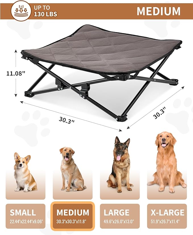 KingCamp Elevated Dog Bed for Medium Dogs, Outdoor Raised Cooling Pet Cot Bed with Washable Breathable Mesh &amp; No-Slip Feet Perfect for Camping, Backyard, Indoor Use (Medium, Black)