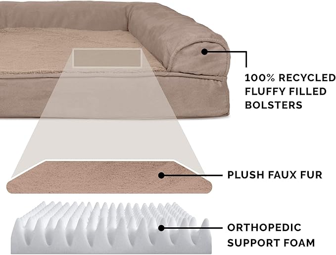 FurHaven Orthopedic Foam Sofa Dog Bed with Washable &amp; Removable Cover - Plush/Suede - Almondine, Dogs Up to 35 lbs - Medium