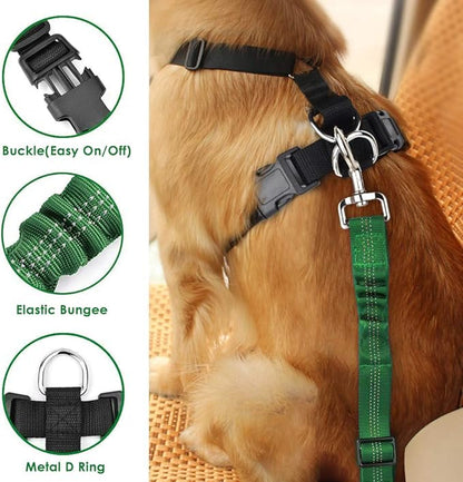 Lukovee Dog Seat Belt for Car, Adjustable Dog Car Harness for Large Medium Small Dogs, Soft Padded &amp; Breathable Mesh Dog Seatbelt with Car Vehicle Connector Strap (Green,Large)