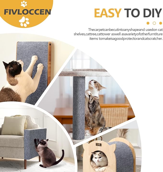 78.7"x15.8"Self-Adhesive Climbing Cat Scratch Protector Pads - Trimmable Furniture Guard for Sofa, Walls &amp; Floors, DIY Cat Tree/Tower/Bed, Replaceable Scratch-Resistant Mats (Light Gray)