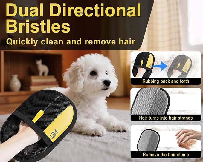 2Pcs Electrostatic Gloves Pet Hair Removal, Reusable Cat &amp; Dog Hair Remover for Couch, Furniture, Carpet, Curtain, Upgraded Animal Fur Removal Tool, Cat Grooming Gloves