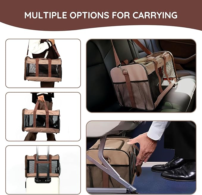 BELLA &amp; PAL Cat Carrier Travel Bag, Airline Approved Lightweight Cat Carrier, Soft Sided Pet Carrier for Puppy Dogs Up to 18lbs, Collapsible Kitten Bag with Removable Waterproof Mat, Ventilated Mesh