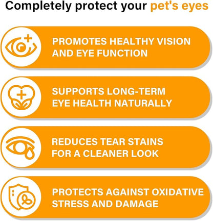 Eye Supplements for Dogs - Vision Support Soft Chews with Lutein, DHA &amp; Vitamin C | 120ct Salmon Flavor Tear Stain Chews | Cataract &amp; Dry Eye Relief Supplement (120 Ct, Salmon)
