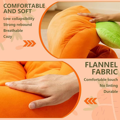 Rabbit Bed,Thick&amp;Soft Bunny Bed with Removable Cushion,Machine Washable with Rattan Mat &amp; Heart Decor,Cozy Warm Small Animal Sleeping Beds (Carrot Shape-L)