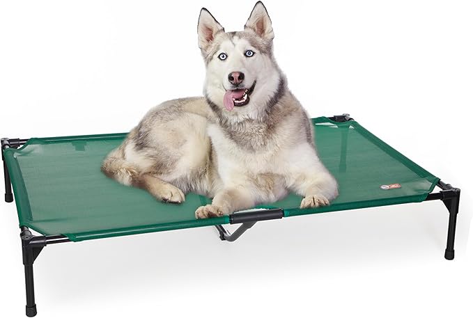 K&amp;H Pet Products Outdoor Elevated Dog Cot, Cooling Raised Bed with Waterproof Breathable Mesh for Large Dogs, Portable Pet Bed with Heavy-Duty Metal Frame, Oversized Hammock Style - Extra-Large Green