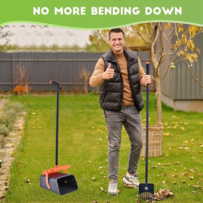 Pooper Scooper Swivel Bin &amp; Rake Kit with 55 Waste Bags, 46" Long Handle Adjustable Portable Non-Breakable Dog Pooper Scooper Easy to Clean Pet Waste