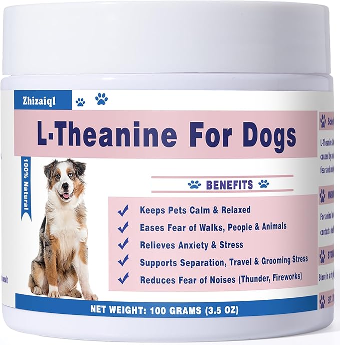 L-Theanine Supplement for Cats &amp; Small Dogs – Helps Keep Pets Calm &amp; Relaxed – for Small, Medium &amp; Large Dogs &amp; All Cats – 100g Powde