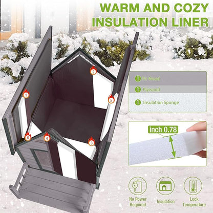 Metal Frame Dog House with Insulated Liner for Indoor &amp; Outdoor Use - Large Dog Kennel with Weatherproof Roof &amp; Foot Pads for Small, Medium &amp; Large Dogs(Grey)