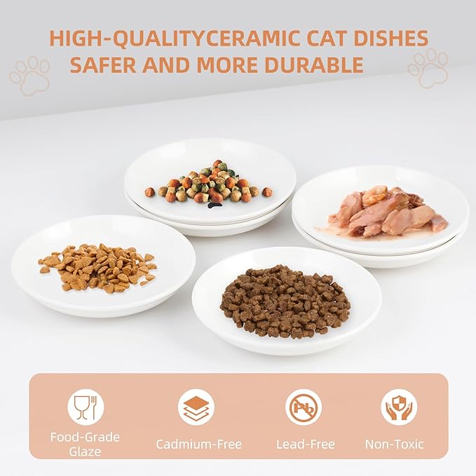 6 Pack Cat Food Bowl, Ceramic Cat Bowls, Anti Whisker Fatigue Cats Bowl Set,5.5 Inches Shallow Wide Kitten Plates for Food and Water (Cat&