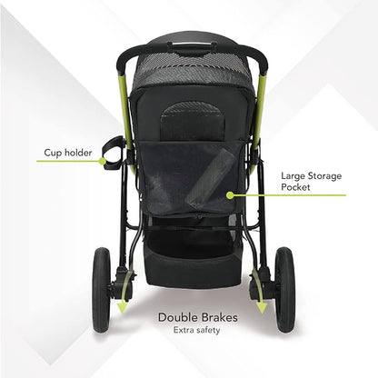 ibiyaya The Beast Pet Jogging Stroller for All Terrains, 3-Wheel Dog Carrier with Double Breaks, Zipperless Large Stroller for Running &amp; Hiking, Multiple Small Dogs, Medium Dogs, or Cats (Jet Black)