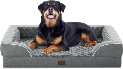 Orthopedic Waterproof Dog Bed for Extra Large Dogs, Memory Foam XL Dog Bed with Sides, Egg-Crate Foam and Non-Slip Bottom Jumbo Dogs Couch Beds with Washable Removable Cover(Jumbo,Grey)