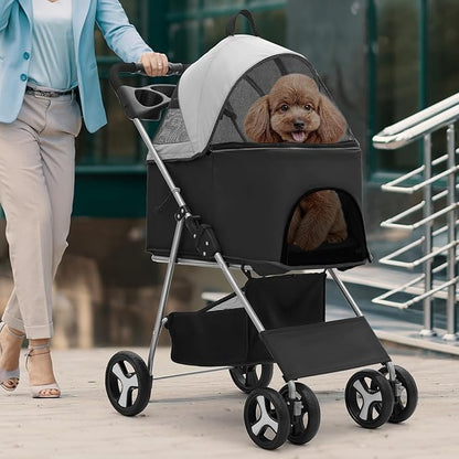 Magshion Foldable Pet Stroller, 3-in-1 Dog Travel Jogger with Detachable Carrier, Cup Holder, Storage Basket, Folding Carrier for Small/Medium Dogs &amp; Cats Up to 33 lbs, Black