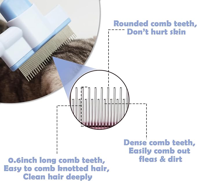 Cat Comb Pet Comb Self Cleaning Upgraded Cat Brush for Long Haired Cats &amp; Dogs, Blue