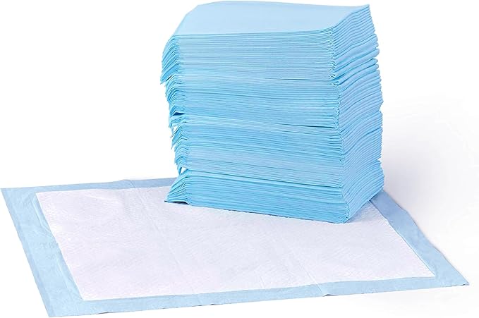 Amazon Basics Dog and Puppy Pee Pads, 5-Layer Leak-Proof Super Absorbent, Quick-Dry Surface, Potty Training, Regular (22x22"), 50 Count, Blue &amp; White