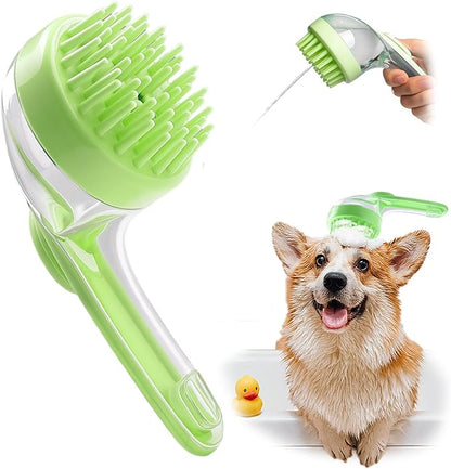 Dog Bath Brush, Silicone Pet Bath Brush with Soap Dispenser,Deep Cleansing &amp; Gentle Massage for Dogs &amp; Cats, Suitable for Long &amp; Short Hair, Easy Grip, Bathing &amp; Grooming(Green)