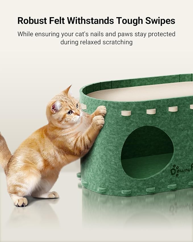DownyPaws Cat House for Indoor Cats, Cat Bed Cave for Multiple &amp; Large Cats Up to 22 Lbs, Scratch Resistant Peekaboo Cat Caves, Foldable Tunnel Enclosed Bed, PeekaPurr, Forest