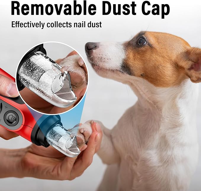Casfuy Smart 6-Speed Dog Nail Grinder - 50% More Power Pet Nail Grinder with 2 LED Lights Quiet Rechargeable Electric Dog Nail Trimmers File Toenail Grinder for Large Medium Small Dogs &amp; Cats (Red)