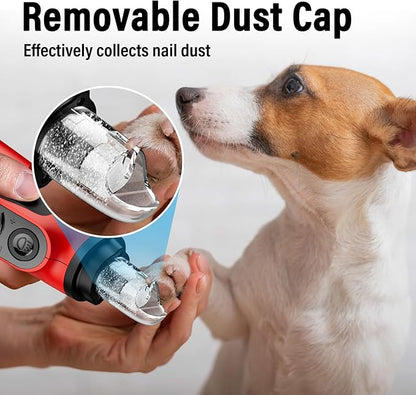 Casfuy Smart 6-Speed Dog Nail Grinder - 50% More Power Pet Nail Grinder with 2 LED Lights Quiet Rechargeable Electric Dog Nail Trimmers File Toenail Grinder for Large Medium Small Dogs &amp; Cats (Red)
